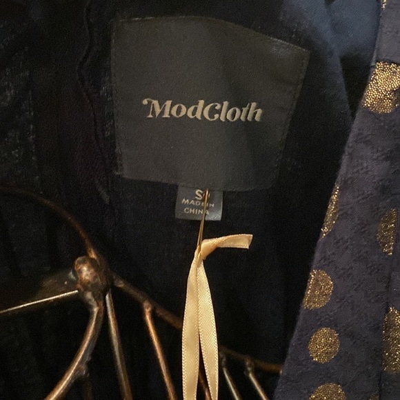 Modcloth Navy Blue and gold polka dot Only You dress - Picture 4 of 7